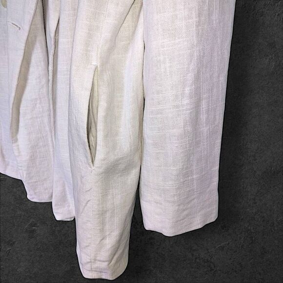 TOPSHOP Blazer Womens Sz 2 White Linen Blend‎ Double Breasted Jacket Business - Picture 5 of 9